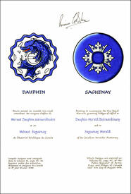 Vice Regal Warrant granting heraldic emblems to the Dauphin Herald Extraordinary and Saguenay Herald of the Canadian Heraldic Authority