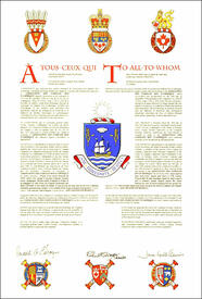 Letters patent granting heraldic emblems to the Association des familles Roy d'Amérique