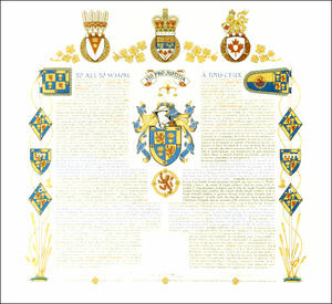 Letters patent granting heraldic emblems to Hugh Guthrie