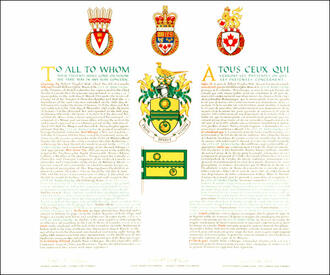 Letters patent granting heraldic emblems to the City of Armstrong