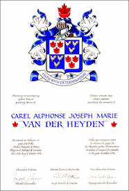 Lettres patentes concédant des emblèmes héraldiques à Carel Alphonse Joseph Marie van der Heyden Lettres patentes concédant des emblèmes héraldiques à Carel Alphonse Joseph Marie van der Heyden
