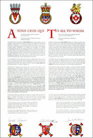 Letters patent granting heraldic emblems to Lise Thibault