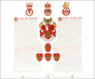 Letters patent granting heraldic emblems to Peter Bernard Legge