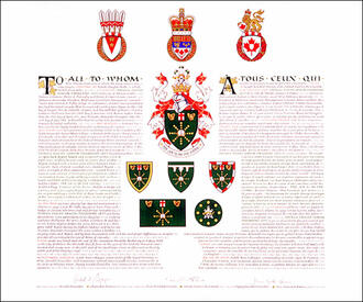 Letters patent granting heraldic emblems to Patrick Fraser Kenyon Pierrepont Lett
