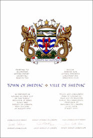 Letters patent granting heraldic emblems to the Town of Shediac