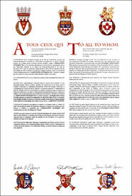 Letters patent granting heraldic emblems to the Levesque Association Inc. Letters patent granting heraldic emblems to the Levesque Association Inc.