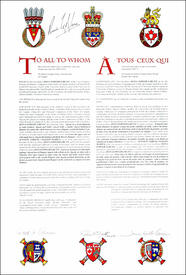 Letters patent granting heraldic emblems to Diana Fowler LeBlanc Letters patent granting heraldic emblems to Diana Fowler LeBlanc