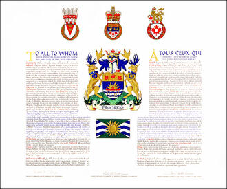 Letters patent granting heraldic emblems to the City of Orillia