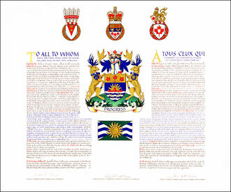 Letters patent granting heraldic emblems to the City of Orillia Letters patent granting heraldic emblems to the City of Orillia
