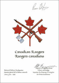 Letters patent approving the Badge of the Canadian Rangers