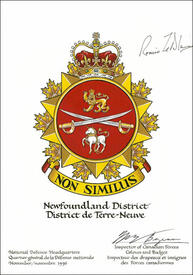 Lettres patentes approuvant l’insigne du District de Terre-Neuve Lettres patentes approuvant l’insigne du District de Terre-Neuve