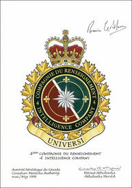Lettres patentes approuvant l’insigne de la 4ième Compagnie du renseignement Lettres patentes approuvant l’insigne de la 4ième Compagnie du renseignement