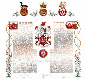 Letters patent granting heraldic emblems to Walter Von Schoenhausen