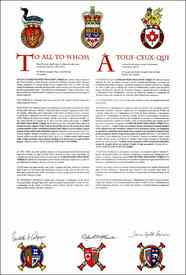 Letters patent granting heraldic emblems to James Rupert Tibachimú Norquay