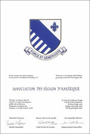 Letters patent granting heraldic emblems to the Association des Séguin d'Amérique