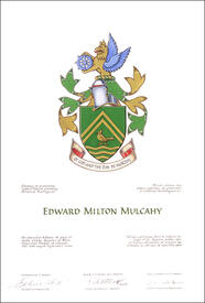 Lettres patentes concédant des emblèmes héraldiques à Edward Milton Mulcahy Lettres patentes concédant des emblèmes héraldiques à Edward Milton Mulcahy