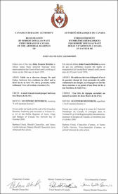 Lettres patentes enregistrant les emblèmes héraldiques de John David Kincaid Brisbin Lettres patentes enregistrant les emblèmes héraldiques de John David Kincaid Brisbin