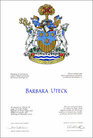Lettres patentes concédant des emblèmes héraldiques à Barbara Uteck Lettres patentes concédant des emblèmes héraldiques à Barbara Uteck