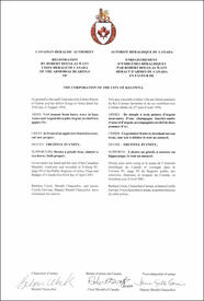 Lettres patentes enregistrant les emblèmes héraldiques de The Corporation of the City of Kelowna