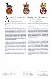 Letters patent granting heraldic emblems to Linda Lauzon Letters patent granting heraldic emblems to Linda Lauzon