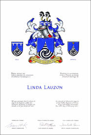 Letters patent granting heraldic emblems to Linda Lauzon Letters patent granting heraldic emblems to Linda Lauzon