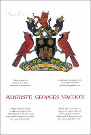 Vice Regal Warrant granting heraldic emblems to Auguste Georges Vachon