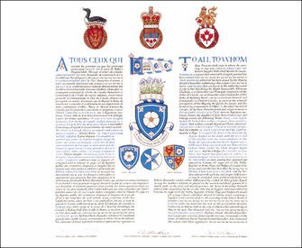 Letters patent granting heraldic emblems to Odile Gravereaux Calder