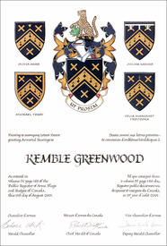Letters patent granting heraldic emblems to Kemble Greenwood