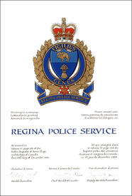Lettres patentes concédant des emblèmes héraldiques au Regina Police Service Lettres patentes concédant des emblèmes héraldiques au Regina Police Service