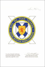 Approbation de l'insigne de The Nova Scotia Highlanders