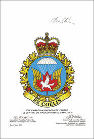 Approbation de l'insigne du Centre de parachutisme canadien Approbation de l'insigne du Centre de parachutisme canadien