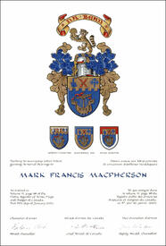 Lettres patentes concédant des emblèmes héraldiques à Mark Francis Macpherson