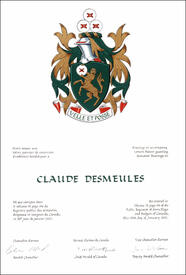 Letters patent granting heraldic emblems to Claude Desmeules Letters patent granting heraldic emblems to Claude Desmeules
