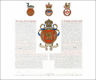 Letters patent granting heraldic emblems to Morris Joseph Wosk Letters patent granting heraldic emblems to Morris Joseph Wosk