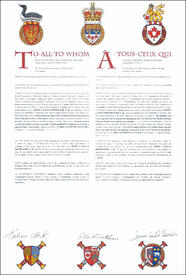 Letters patent granting heraldic emblems to John Laszlo Domotor