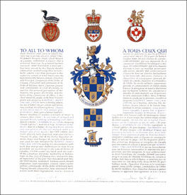 Letters patent granting heraldic emblems to Robert James Sinclair Gibson