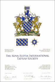 Letters patent granting heraldic emblems to The Nova Scotia International Tattoo Society, Nova Scotia