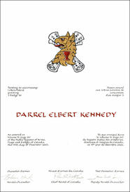 Lettres patentes concédant des emblèmes héraldiques à Darrel Elbert Kennedy Lettres patentes concédant des emblèmes héraldiques à Darrel Elbert Kennedy