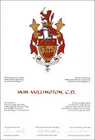 Lettres patentes concédant des emblèmes héraldiques à Iain Millington