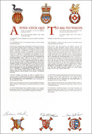 Letters patent granting heraldic emblems to the Municipalité de la Paroisse de Saint-Philémon