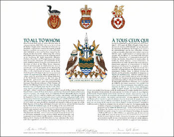 Letters patent granting heraldic emblems to the Town of Morinville