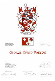 Letters patent granting heraldic emblems to George David Parson Letters patent granting heraldic emblems to George David Parson