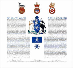 Letters patent granting heraldic emblems to The Justice Institute of British Columbia