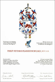 Letters patent granting heraldic emblems to Philip Despard Pemberton Holmes