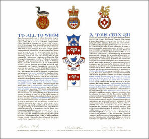 Lettres patentes concédant des emblèmes héraldiques à Jeremiah Abraham Lettres patentes concédant des emblèmes héraldiques à Jeremiah Abraham