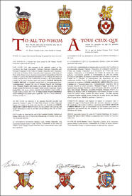 Letters patent granting heraldic emblems to Leslie Graham Cairns Millin Letters patent granting heraldic emblems to Leslie Graham Cairns Millin
