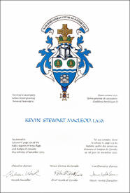 Lettres patentes concédant des emblèmes héraldiques à Kevin Stewart MacLeod Lettres patentes concédant des emblèmes héraldiques à Kevin Stewart MacLeod