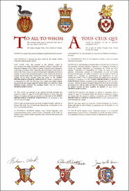 Letters patent granting heraldic emblems to St. James Presbyterian Church, Stouffville