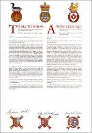 Lettres patentes concédant des emblèmes héraldiques à Rory Henry Grattan Fisher