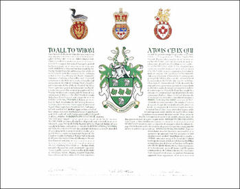 Lettres patentes concédant des emblèmes héraldiques à Barry Lereng Wilmont
